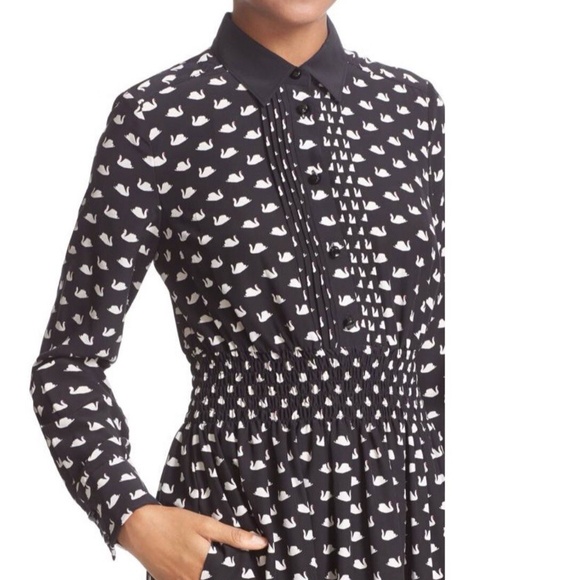 Kate Spade Swan Print Silk Blend Shirtdress XS MSRP $398 - Picture 3 of 10